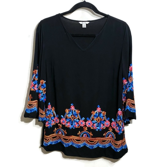 C EST 1946 Bell Sleeve Hem Embroidered Tunic Top - Picture 1 of 11